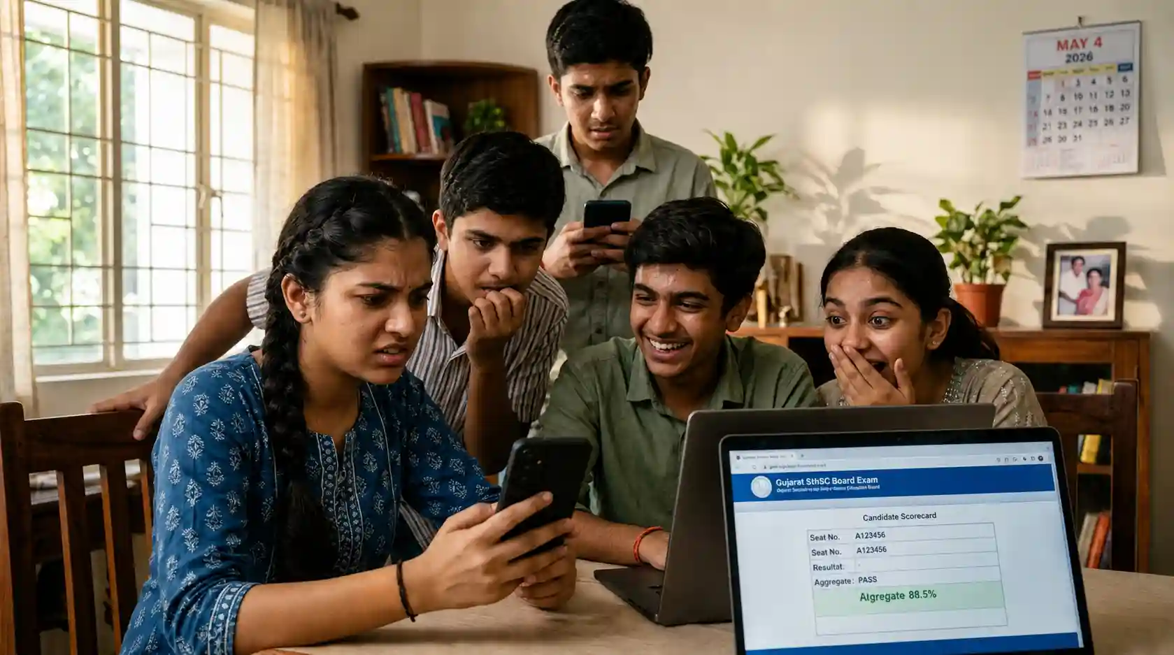 GSEB 12th Result 2026 live check करते students reactions happiness और stress